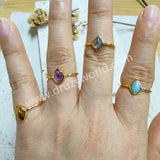 Gold Plated Marquise Multi Natural Gemstone Adjustable Ring, 925 Silver Birthstone Jewelry Lady Fashion Ring SS263