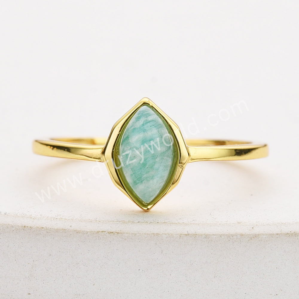S925 Sterling Silver Marquise Rainbow Gemstone Adjustable Ring, 18k Gold Plated Birthstone Jewelry Ring For Women SS263
