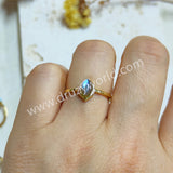 Gold Plated Marquise Multi Natural Gemstone Adjustable Ring, 925 Silver Birthstone Jewelry Lady Fashion Ring SS263