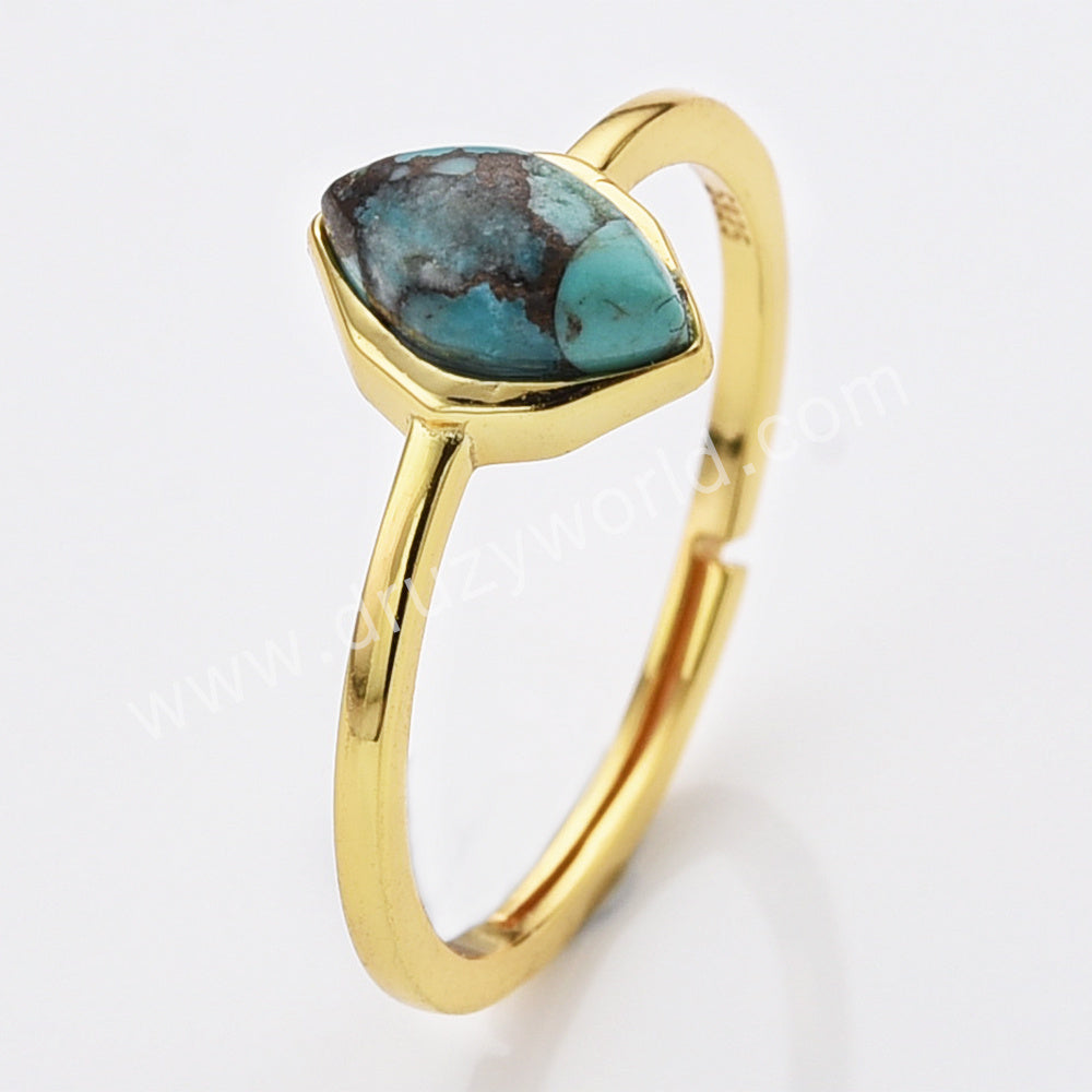 925 Sterling Silver Marquise Gemstone Adjustable Ring Gold Plated Birthstone Ring Jewelry For Women SS263