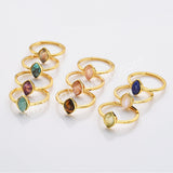 Gold Plated Marquise Multi Natural Gemstone Adjustable Ring, 925 Silver Birthstone Jewelry Lady Fashion Ring SS263