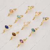 Gold Plated Marquise Multi Natural Gemstone Adjustable Ring, 925 Silver Birthstone Jewelry Lady Fashion Ring SS263