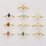 Gold Plated Marquise Multi Natural Gemstone Adjustable Ring, 925 Silver Birthstone Jewelry Lady Fashion Ring SS263