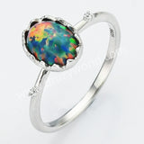 925 Sterling Silver Oval Black Opal Statement Ring, CZ Pave Fashion Jewelry SS273-5