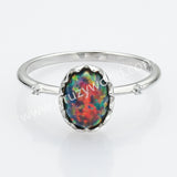 925 Sterling Silver Oval Black Opal Statement Ring, CZ Pave Fashion Jewelry SS273-5