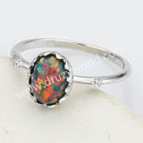 925 Sterling Silver Oval Black Opal Statement Ring, CZ Pave Fashion Jewelry SS273-5