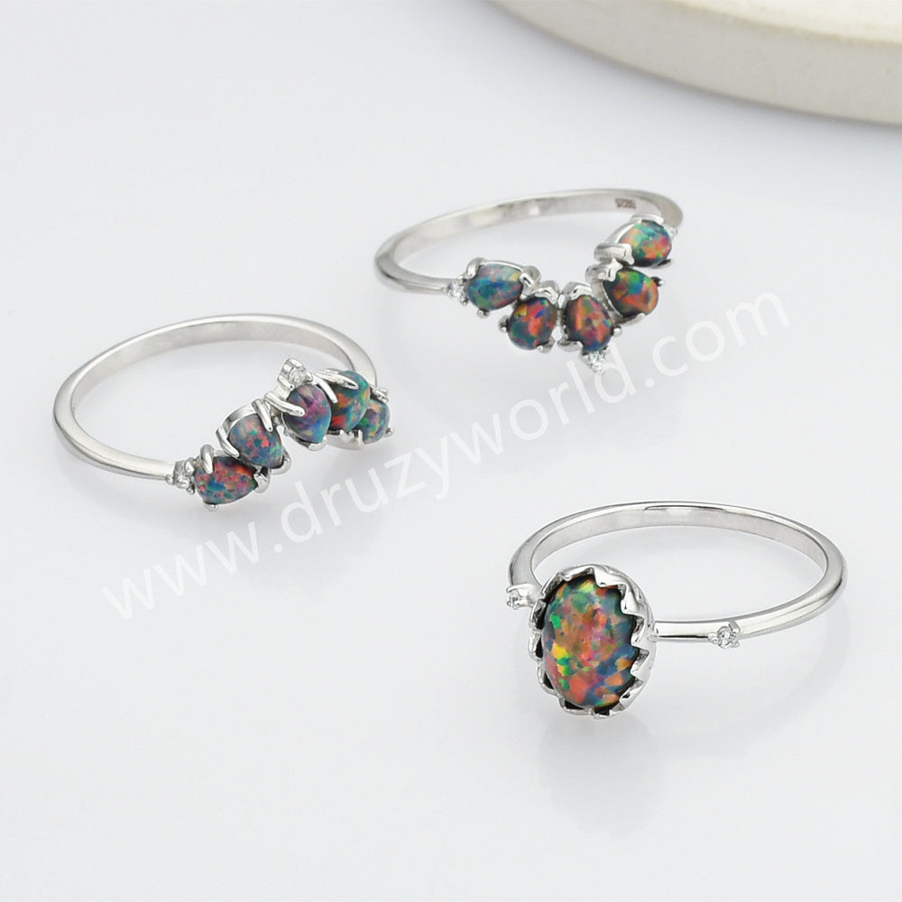 3 Pcs/Set of S925 Sterling Silver Black Opal Zircon Ring, CZ Micro Pave Jewelry SS273-6