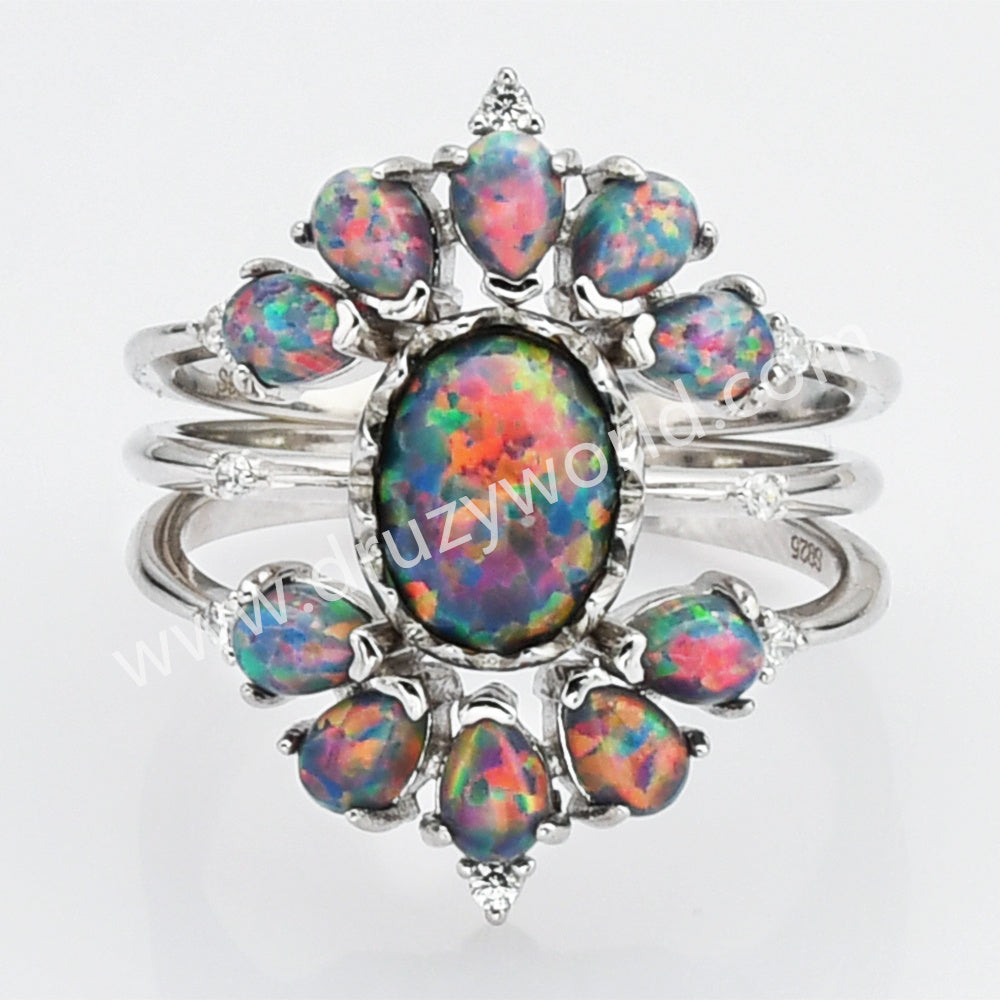 3 Pcs/Set of S925 Sterling Silver Black Opal Zircon Ring, CZ Micro Pave Jewelry SS273-6