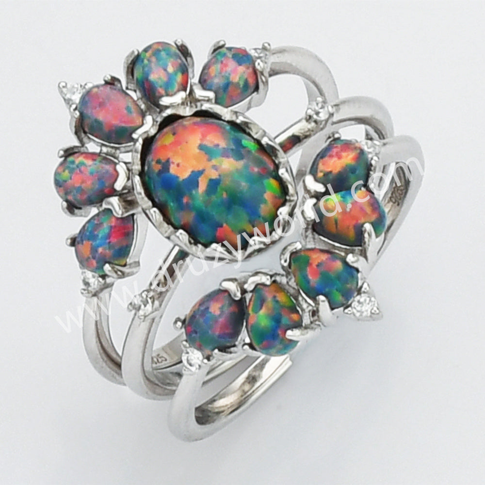 3 Pcs/Set of S925 Sterling Silver Black Opal Zircon Ring, CZ Micro Pave Jewelry SS273-6