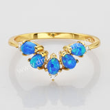 925 Sterling Silver Gold Plated Multi Teardrop Blue Opal CZ Ring SS274-1