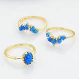 3 Piece Set of 925 Sterling Silver 18K Gold Blue Opal Layer Ring SS274-3