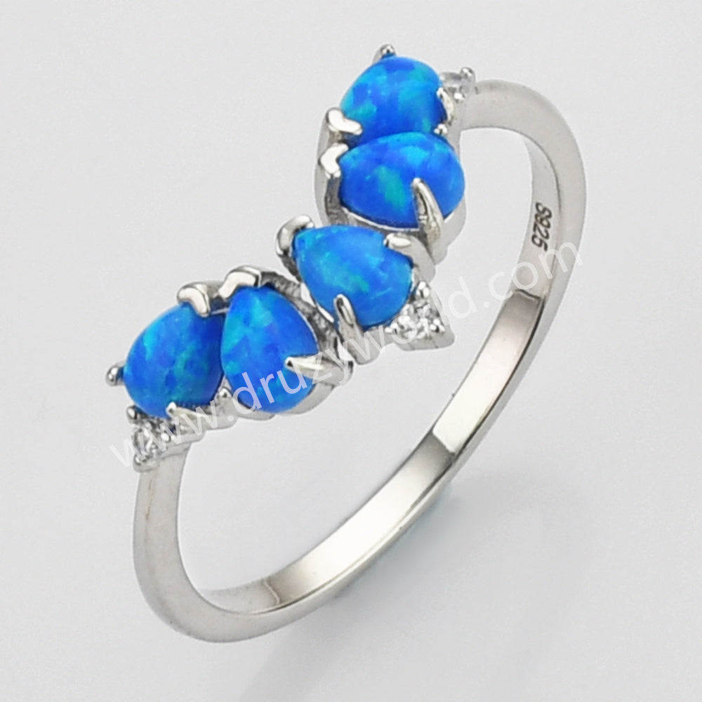 925 Sterling Silver Drop Multi Blue Opal CZ Ring SS274-4