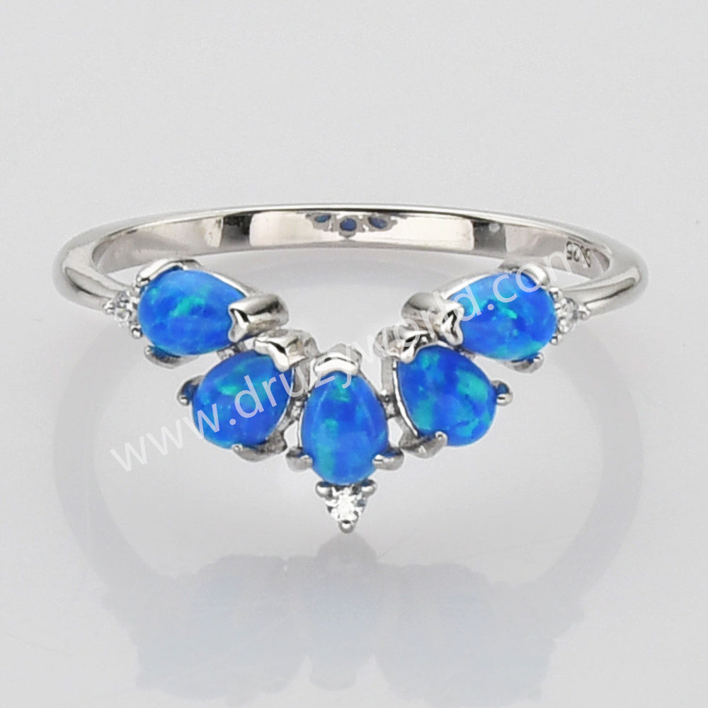 925 Sterling Silver Drop Multi Blue Opal CZ Ring SS274-4