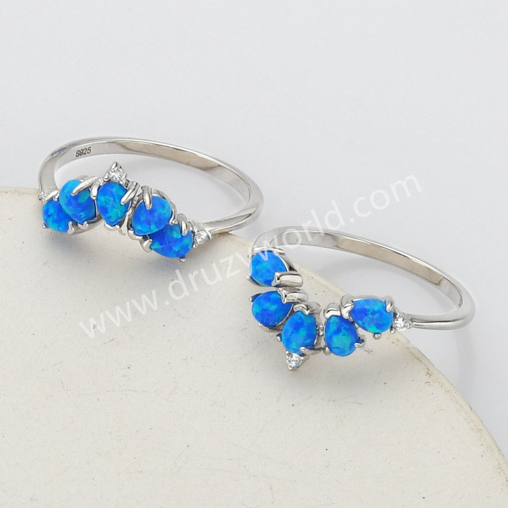 925 Sterling Silver Drop Multi Blue Opal CZ Ring SS274-4