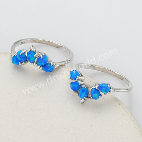 925 Sterling Silver Drop Multi Blue Opal CZ Ring SS272RS