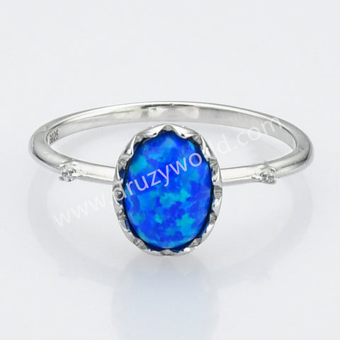 925 Sterling Silver Oval Blue Opal CZ Ring SS274-5