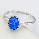 925 Sterling Silver Oval Blue Opal CZ Ring SS274-5