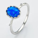 925 Sterling Silver Oval Blue Opal CZ Ring SS274-5