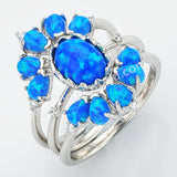 3 Piece Set of 925 Sterling Silver Blue Opal Layer Ring SS274-6