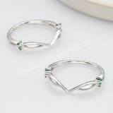 2 Pcs/Set of 925 Sterling Silver Green CZ Leaf Oval Moss Agate Rings SS279-2