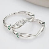 925 Sterling Silver Green CZ V-Shaped Ring SS280-2