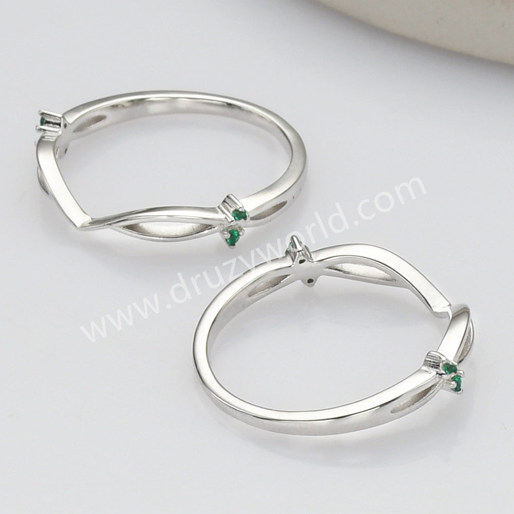 925 Sterling Silver Green CZ V-Shaped Ring SS280-2