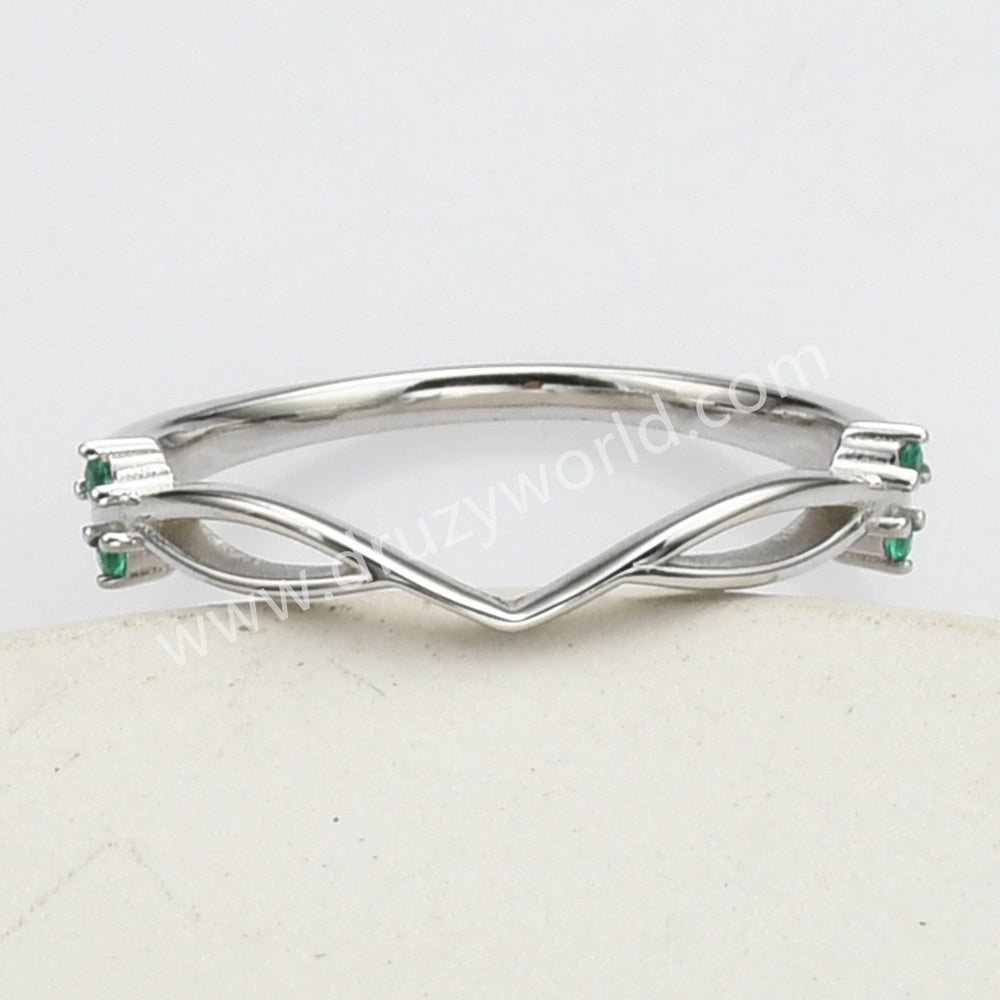 925 Sterling Silver Green CZ V-Shaped Ring SS280-2