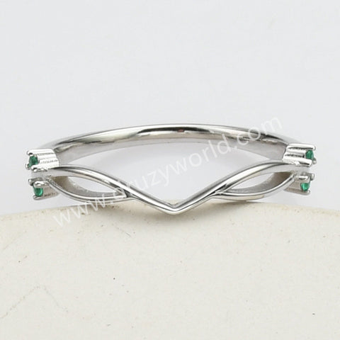 925 Sterling Silver Green CZ V-Shaped Ring SS280-2