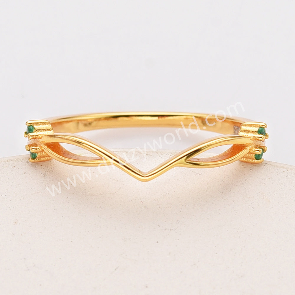 925 Sterling Silver V-Shaped Green Zircon Ring SS280-3