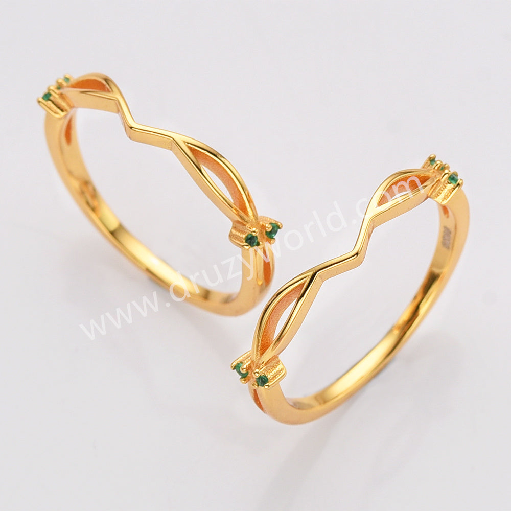 925 Sterling Silver V-Shaped Green Zircon Ring SS280-3