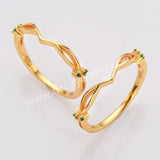 925 Sterling Silver 18K Gold Green Zircon V-Shaped Ring SS280-3