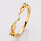 925 Sterling Silver 18K Gold Green Zircon V-Shaped Ring SS280-3