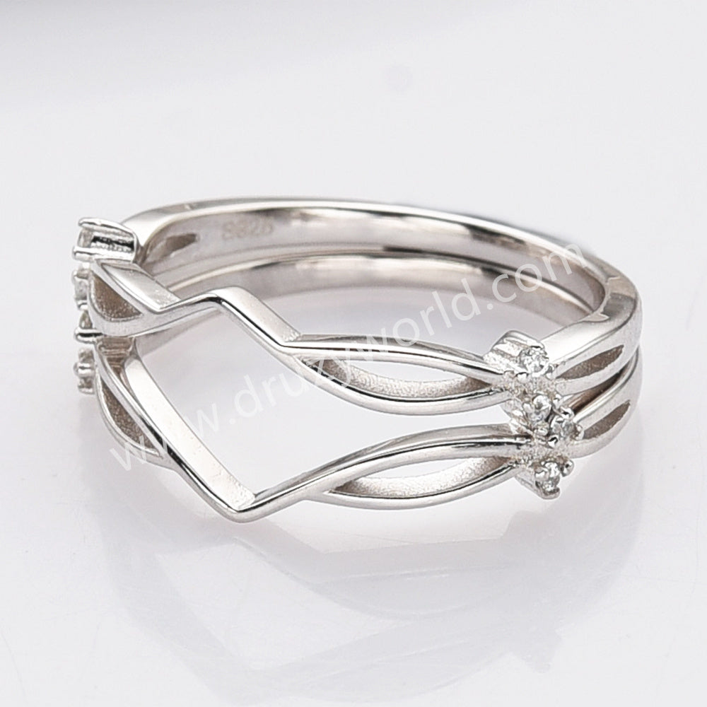 925 Sterling Silver White CZ V-Shaped Ring SS280-4