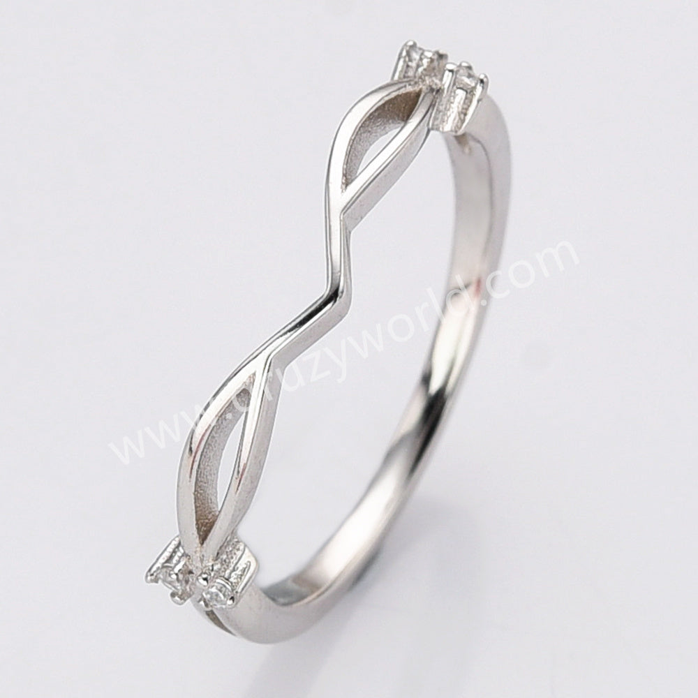 925 Sterling Silver White CZ V-Shaped Ring SS280-4