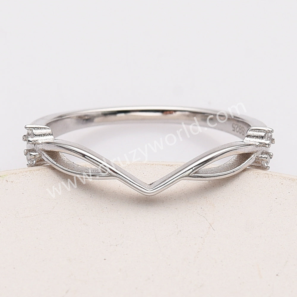 925 Sterling Silver White CZ V-Shaped Ring SS280-4