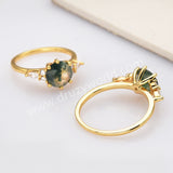 925 Sterling Silver Round Moss Agate Faceted CZ Ring, 18k Gold Plated SS281-1