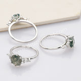 S925 Sterling Silver Six-Claw Round Cut Natural Moss Agate Faceted Ring CZ Ring For Women SS281-2