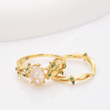 925 Sterling Silver Oval Moonstone Two Piece Set Rings in Gold Plated SS282RG