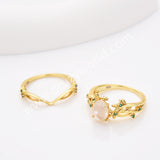 925 Sterling Silver Oval Moonstone Two Piece Set Rings in Gold Plated SS282RG