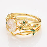 925 Sterling Silver Oval Moonstone Two Piece Set Rings in Gold Plated SS282RG