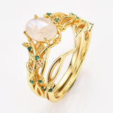 925 Sterling Silver Oval Moonstone Two Piece Set Rings in Gold Plated SS282RG