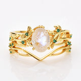 925 Sterling Silver Oval Moonstone Two Piece Set Rings in Gold Plated SS282RG
