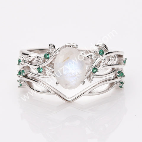 925 Sterling Silver Oval Moonstone Two Piece Set Rings SS282RS
