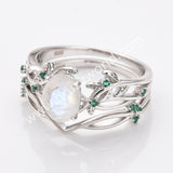 925 Sterling Silver Oval Moonstone Two Piece Set Rings SS282RS