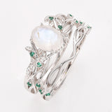 925 Sterling Silver Oval Moonstone Two Piece Set Rings SS282RS