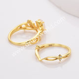 925 Sterling Silver Oval Natural Moonstone CZ Leaf Set Ring in Gold SS283RG