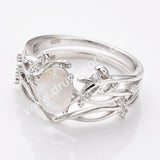 925 Sterling Silver Oval Natural Moonstone CZ Leaf Set Ring SS283RS
