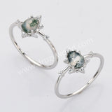 925 Sterling Silver Teardrop Faceted Moss Agate CZ Ring SS284-2