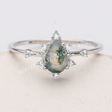 925 Sterling Silver Teardrop Faceted Moss Agate CZ Ring SS284-2