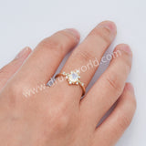 925 Sterling Silver Gold Teardrop Faceted Moonstone Zircon Ring SS285-1